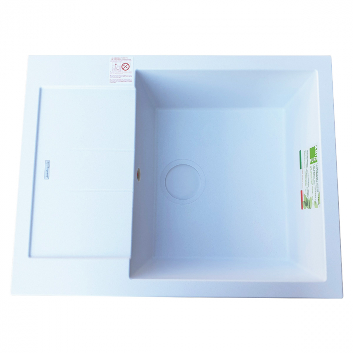 Chiuveta bucatarie granit CookingAid Amanda AM6510 Alba / Polar White reversibila stanga/dreapta cu picurator + accesorii montaj [4]