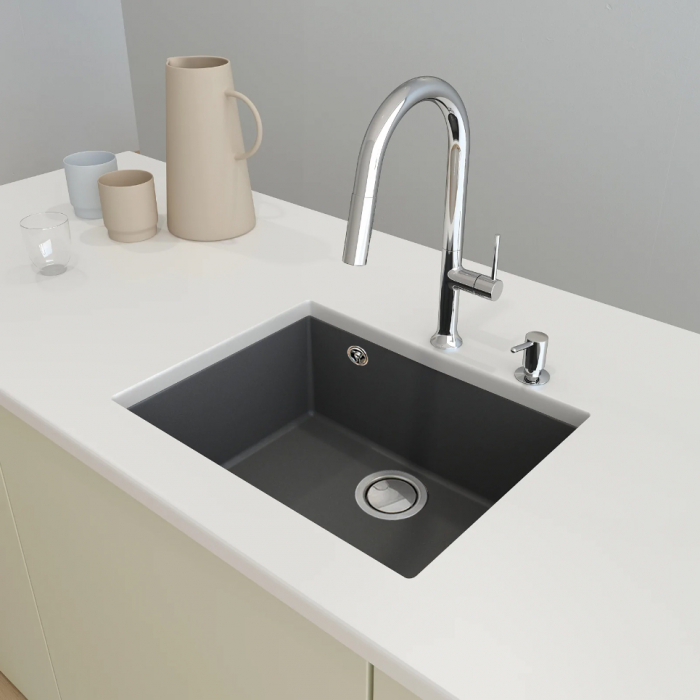 Chiuveta bucatarie granit CookingAid Cube ON5610 Gri Beton inchis / Ciment / Concrete quartz + accesorii montaj [4]