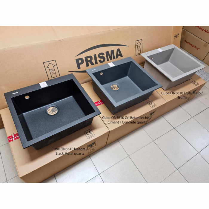 Chiuveta bucatarie granit CookingAid Cube ON5610 Gri Beton inchis / Ciment / Concrete quartz + accesorii montaj [10]