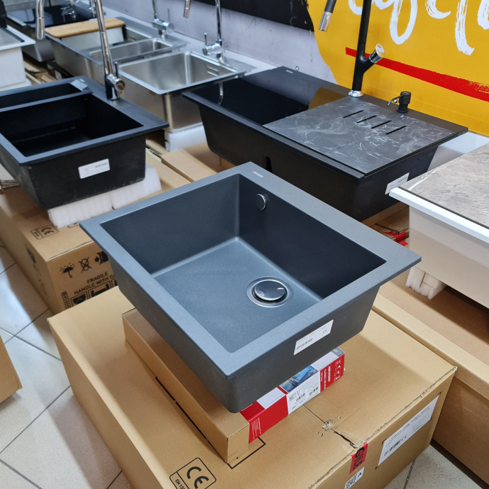 Chiuveta bucatarie granit CookingAid Cube ON5610 Gri Beton inchis / Ciment / Concrete quartz + accesorii montaj [8]