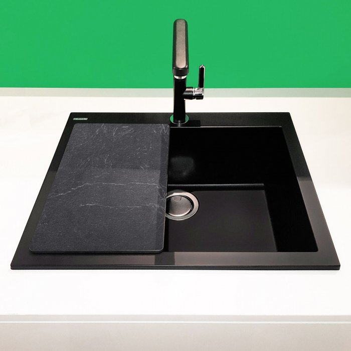 Chiuveta bucatarie granit CookingAid Cube ON5610 Neagra / Black Metal quartz + accesorii montaj [4]
