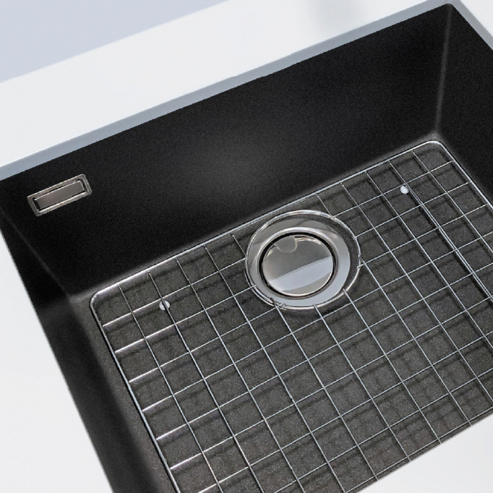 Chiuveta bucatarie granit CookingAid Cube ON5610 Neagra / Black Metal quartz cu montaj sub blat + accesorii instalare [4]