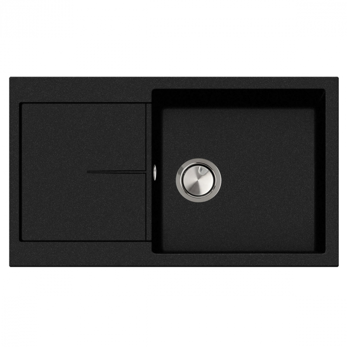 Chiuveta bucatarie granit CookingAid Infinity NF8610 Neagra / Black Metal quartz reversibila stanga/dreapta cu picurator + accesorii montaj [5]