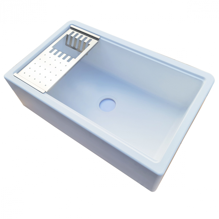 Chiuveta bucatarie granit reversibila CookingAid Lux LX8410 Farmhouse Apron Alba / Polar White + accesorii montaj [19]