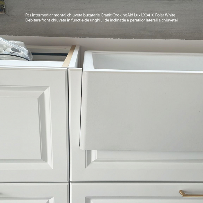 Chiuveta bucatarie granit reversibila CookingAid Lux LX8410 Farmhouse Apron Alba / Polar White + accesorii montaj [23]