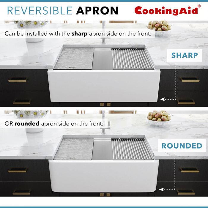 Chiuveta bucatarie granit reversibila CookingAid Lux LX8410 Farmhouse Apron Alba / Polar White + accesorii montaj [18]