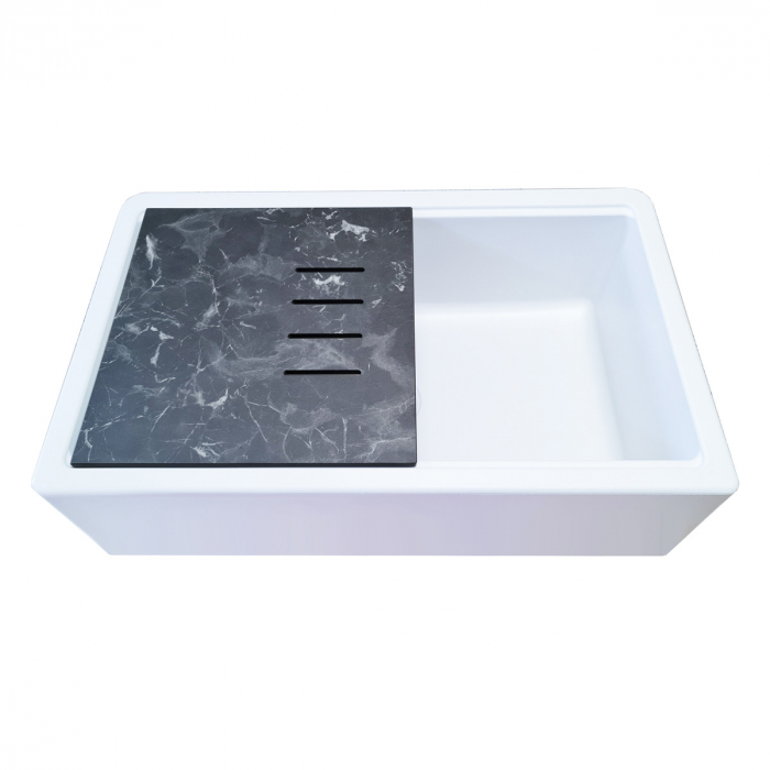 Chiuveta bucatarie granit reversibila CookingAid Lux LX8410 Farmhouse Apron Alba / Polar White + accesorii montaj [21]