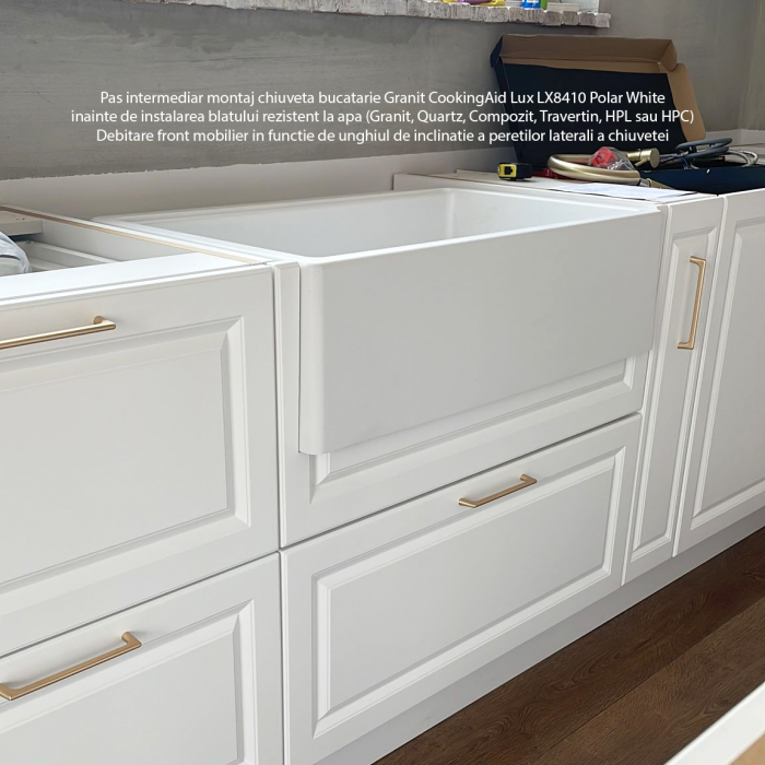 Chiuveta bucatarie granit reversibila CookingAid Lux LX8410 Farmhouse Apron Alba / Polar White + accesorii montaj [26]