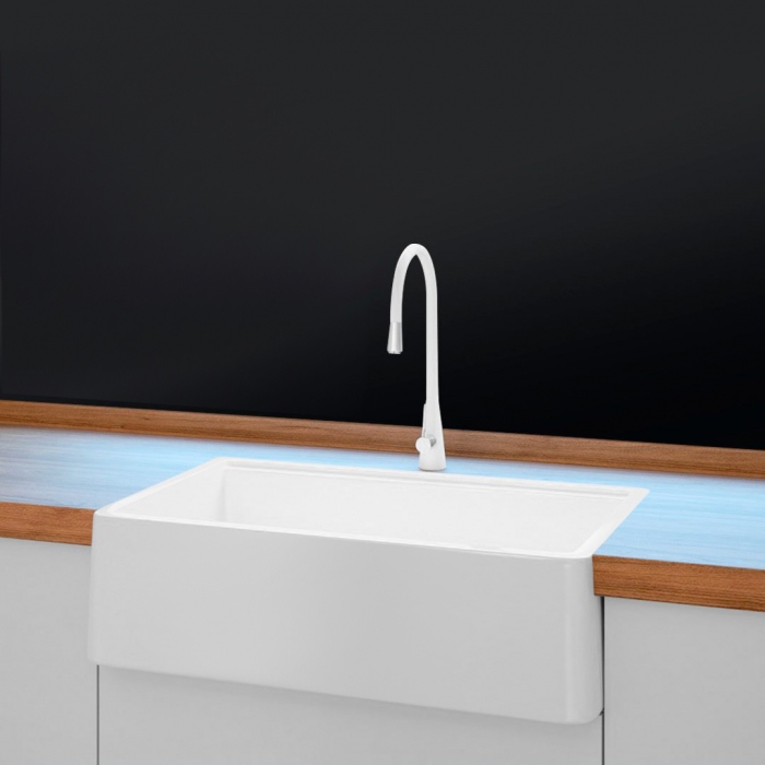 Chiuveta bucatarie granit reversibila CookingAid Lux LX8410 Farmhouse Apron Alba / Polar White + accesorii montaj [17]