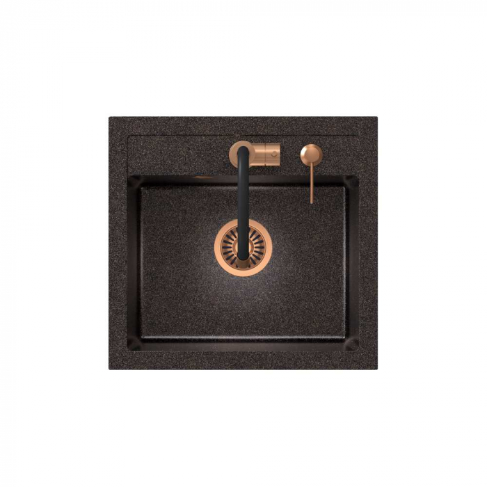 Chiuveta bucatarie granit cu finisaj negru perlat/cupru Steingran Art Copper cu dozator si baterie Steiner [2]