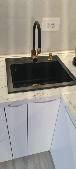 Chiuveta bucatarie granit cu finisaj negru perlat/cupru Steingran Art Copper cu dozator si baterie Quadron [6]