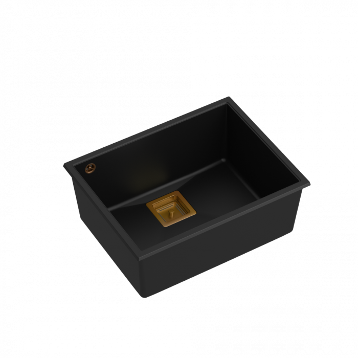 Chiuveta bucatarie granit David 50,Quadron montaj pe/sub blat, negru cu elemente aurii/gold sau cupru/copper [2]