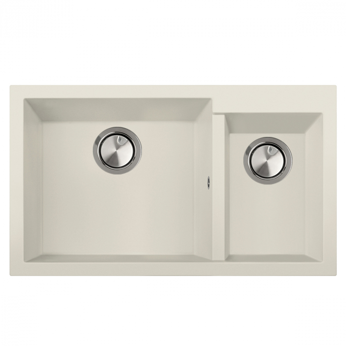 Chiuveta bucatarie granit dubla cu 2 cuve CookingAid Cube ON8620 Alba Galbui / Jasmine + accesorii montaj [2]