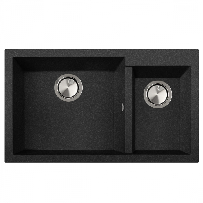 Chiuveta bucatarie granit dubla cu 2 cuve CookingAid Cube ON8620 Neagra / Black Metal quartz + accesorii montaj [3]