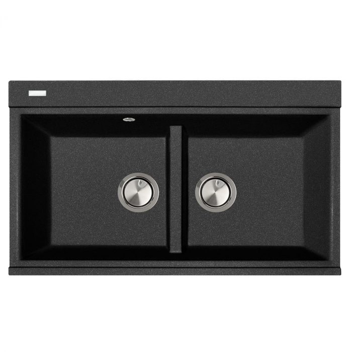 Chiuveta bucatarie granit dubla cu 2 cuve CookingAid Kinga LX8620 Neagra / Black Metal quartz+baterie si 7 accesorii [2]