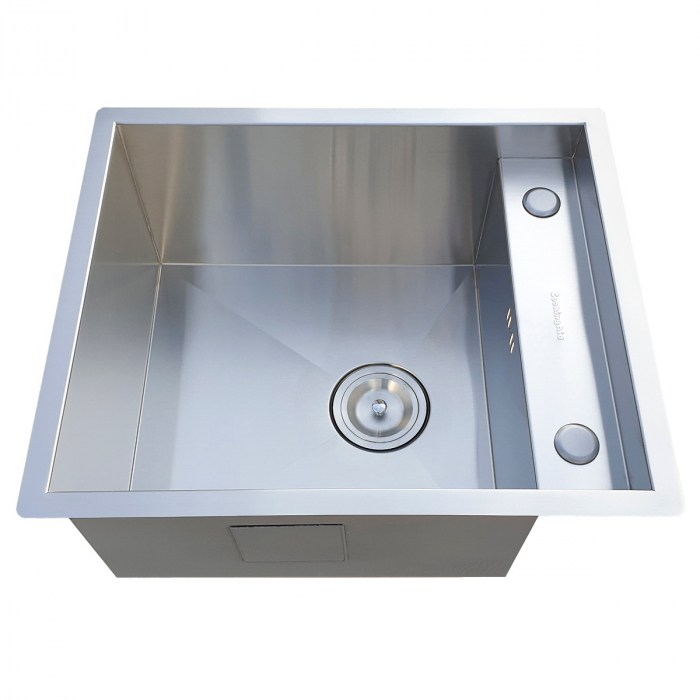 Chiuveta bucatarie inox CookingAid INVISIBLE DEEP cu baterie telescopica integrata, scurgator vase/paste/fructe, tocator sticla temperizata, dozator detergent + accesorii montaj [3]
