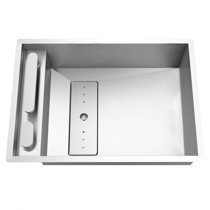 Chiuveta bucatarie inox CookingAid INVISIBLE 50R cu baterie telescopica integrata, capac scurgere invizibil + accesorii montaj [5]