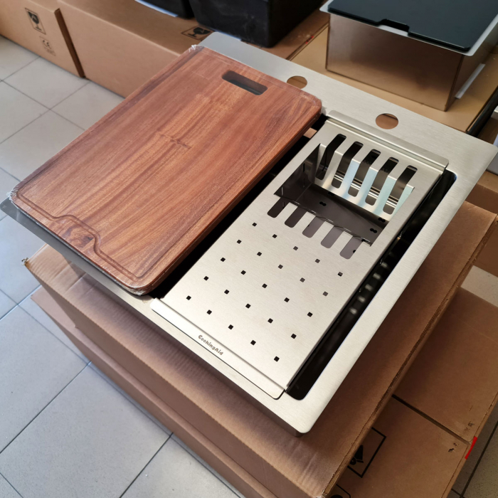 Chiuveta bucatarie inox CookingAid LUX STEP 57 + Bonus: tocator Versus din ABS reversibil in scurgator vase + ventil automat scurgere + accesorii montaj [17]