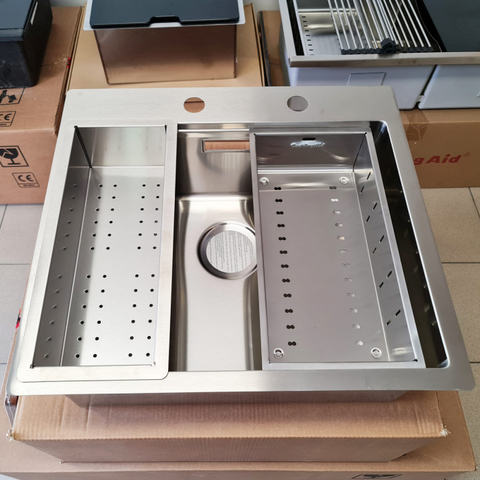 Chiuveta bucatarie inox CookingAid LUX STEP 57 + Bonus: tocator Versus din ABS reversibil in scurgator vase + ventil automat scurgere + accesorii montaj [19]