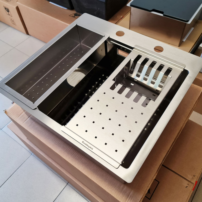 Chiuveta bucatarie inox CookingAid LUX STEP 57 + Bonus: tocator Versus din ABS reversibil in scurgator vase + ventil automat scurgere + accesorii montaj [18]