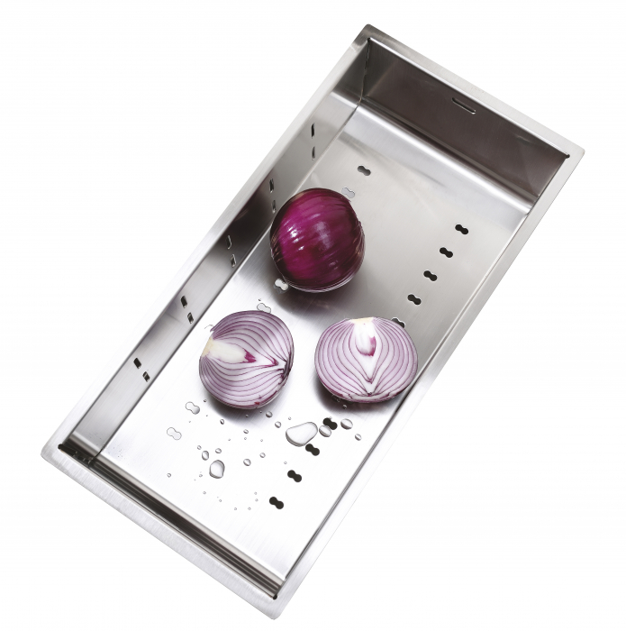 Chiuveta bucatarie inox CookingAid TEMPERED GLASS WHITE cu 2 x tocatoare personalizate sticla temperizata, scurgator vase/paste/fructe, dozator detergent + accesorii montaj [15]