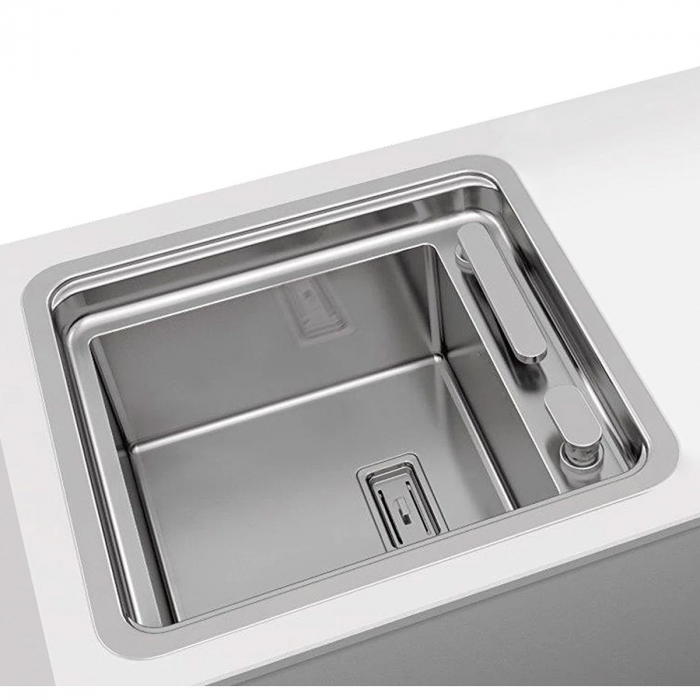 Chiuveta bucatarie inox CookingAid VISION 40 cu baterie telescopica integrata, tocator sticla temperizata + accesorii montaj ideala pentru montaj sub geam [4]