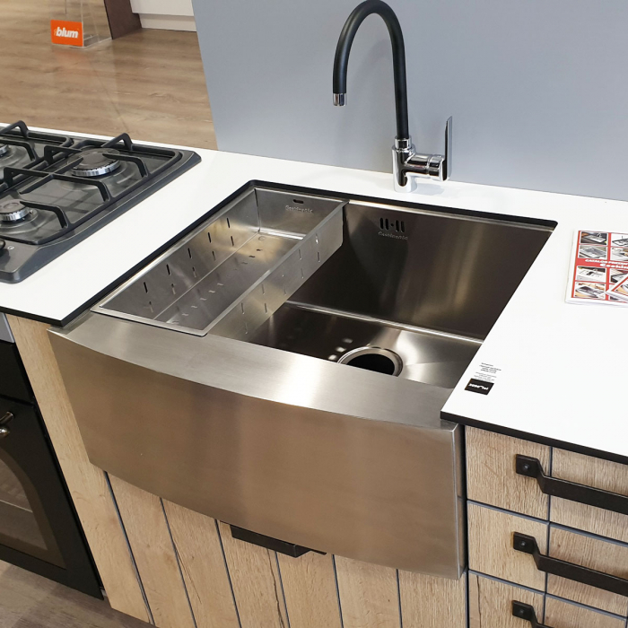 Chiuveta bucatarie inox cu front vizibil CookingAid FARM HOUSE APRON STANDARD cu scurgator vase/paste/fructe, gratar rulabil inox, dozator sapun + accesorii montaj Farmhouse [5]