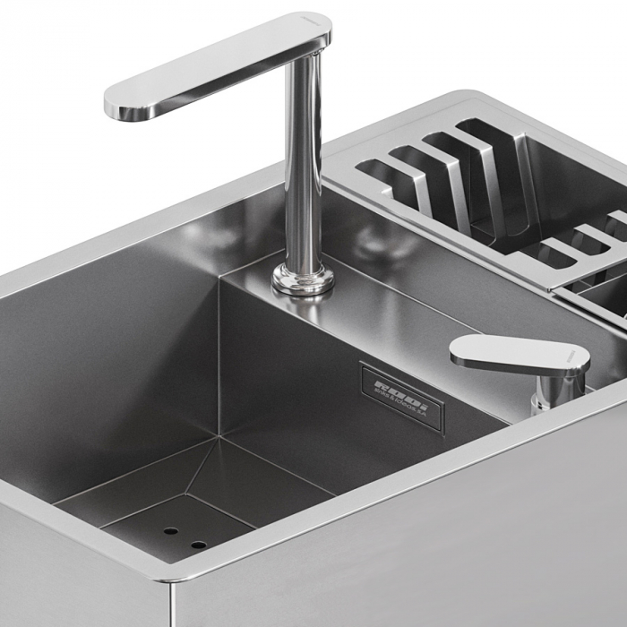 Chiuveta bucatarie inox INVISIBLE 70 cu scurgator vase si baterie telescopica integrata [7]