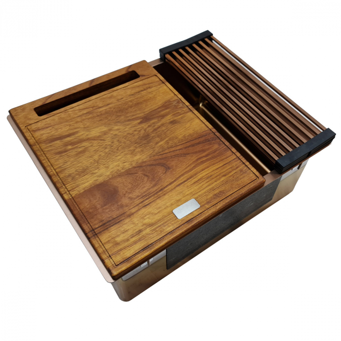 Chiuveta bucatarie inox TASCA CANOVA CA50 COPPER cu strat PVD ceramic culoare cupru cu montaj pe blat, sub blat sau la nivelul blatului si accesorii montaj [8]