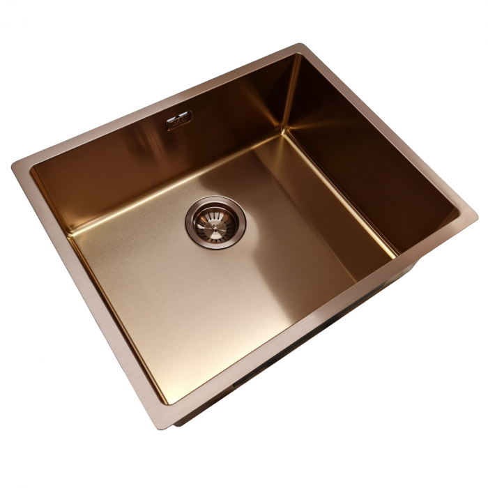Chiuveta bucatarie inox TASCA CANOVA CA50 COPPER cu strat PVD ceramic culoare cupru cu montaj pe blat, sub blat sau la nivelul blatului si accesorii montaj [5]