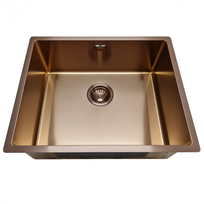 Chiuveta bucatarie inox TASCA CANOVA CA50 COPPER cu strat PVD ceramic culoare cupru cu montaj pe blat, sub blat sau la nivelul blatului si accesorii montaj [4]