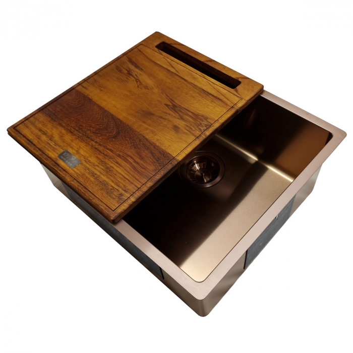 Chiuveta bucatarie inox TASCA CANOVA CA50 COPPER cu strat PVD ceramic culoare cupru cu montaj pe blat, sub blat sau la nivelul blatului si accesorii montaj [9]