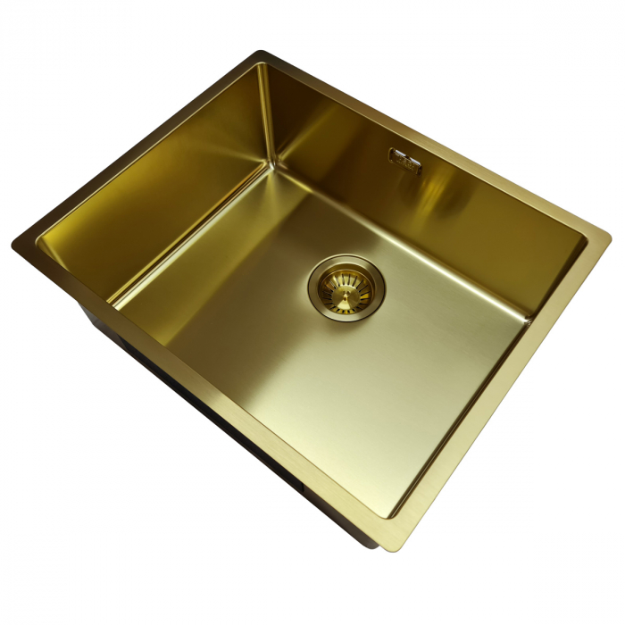 Chiuveta bucatarie inox TASCA CANOVA CA50 Gold cu strat PVD ceramic culoare aurie cu montaj pe blat, sub blat sau la nivelul blatului si accesorii montaj [6]