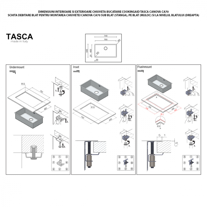 Chiuveta bucatarie inox TASCA CANOVA CA70  si accesorii montaj [11]