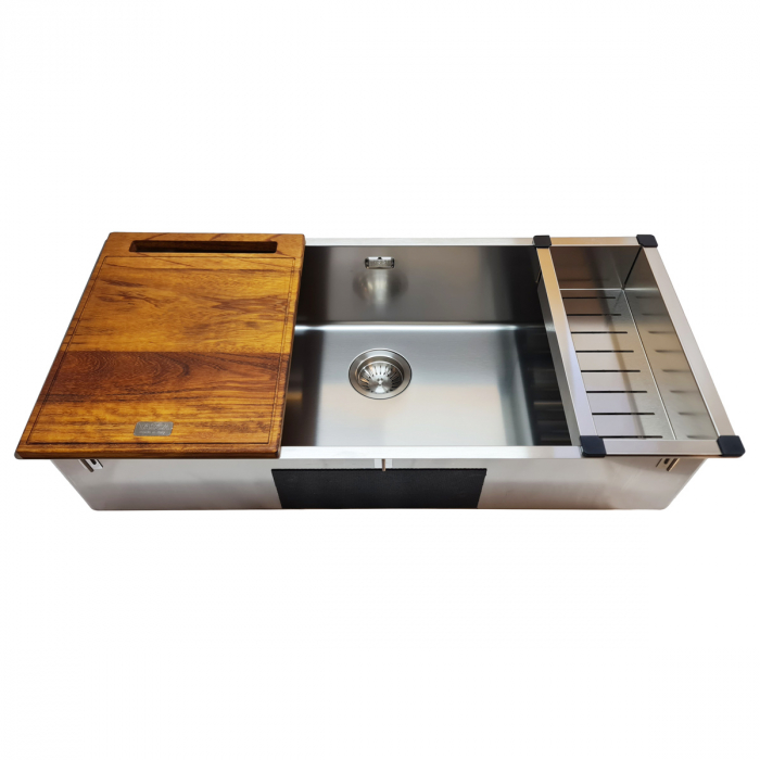 Chiuveta bucatarie inox TASCA CANOVA CA90 WORKSTATION + tavita scurgere inox + tocator lemn Iroko si accesorii montaj [7]