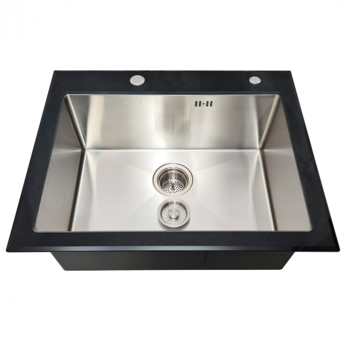Chiuveta bucatarie inox CookingAid TEMPERED GLASS cu tocator personalizat sticla temperizata, scurgator vase/paste/fructe, gratar rulabil inox, dozator detergent + accesorii montaj [5]
