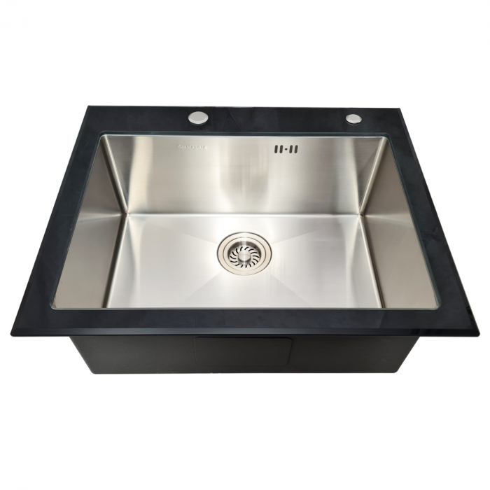 Chiuveta bucatarie inox CookingAid TEMPERED GLASS cu tocator personalizat sticla temperizata, scurgator vase/paste/fructe, gratar rulabil inox, dozator detergent + accesorii montaj [6]