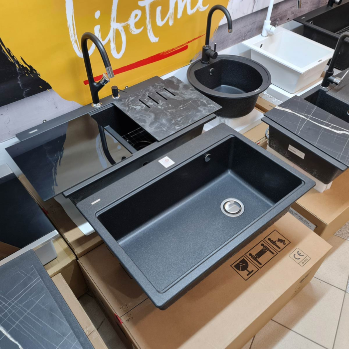 Chiuvetă bucătărie granit CookingAid Cube ON3322 negru metalic [10]