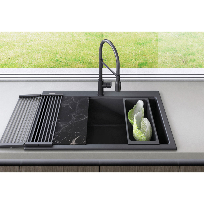 Chiuvetă bucătărie granit CookingAid Cube ON3322 negru metalic [8]
