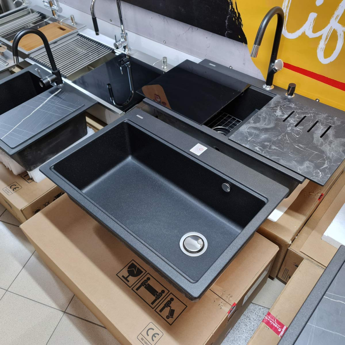 Chiuvetă bucătărie granit CookingAid Cube ON3322 negru metalic [9]