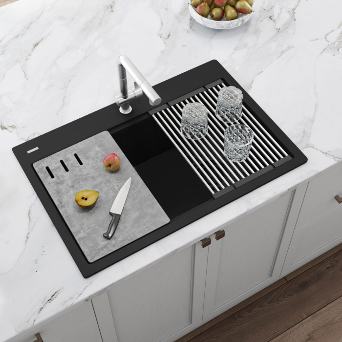 Chiuvetă bucătărie granit CookingAid Cube ON3322 negru metalic [3]
