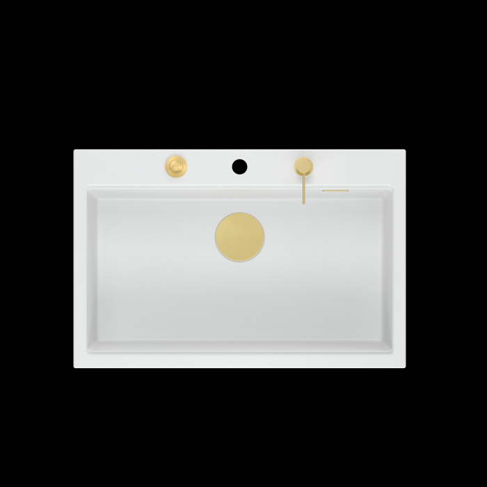 Chiuveta Granit Workstations MARK Quadron cu dozator+tocator+capac scurgere si elemente aurii/gold [3]