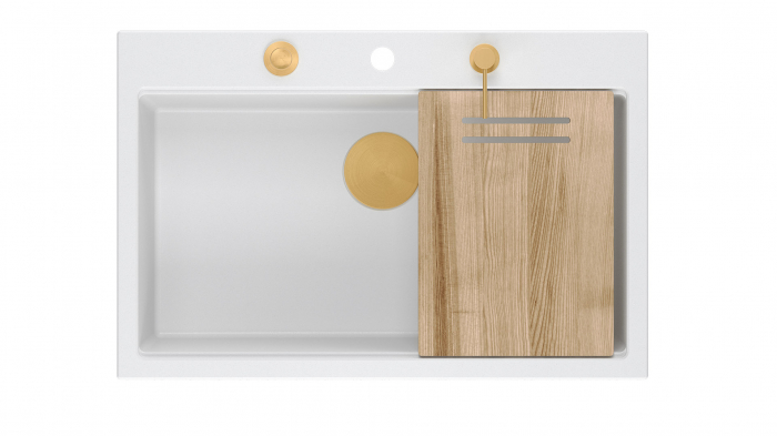 Chiuveta Granit Workstations MARK Quadron cu dozator+tocator lemn+capac scurgere [3]