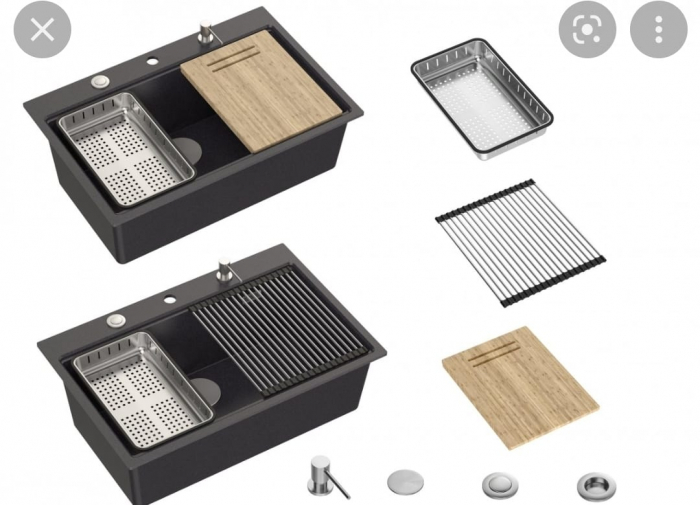 Chiuveta Granit Workstations MARK Quadron cu dozator+scurgator+gratar rulabil+tocator lemn+capac scurgere [2]