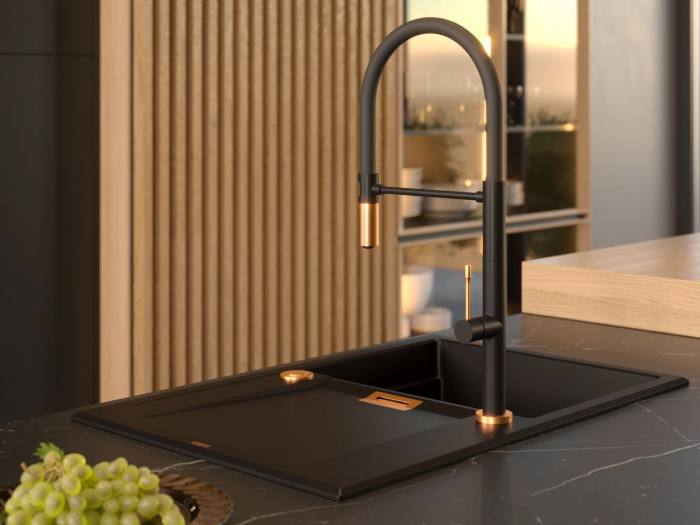 Chiuveta negra din granit cu accesorii cupru Quadron Owen 111+ baterie din inox negru/cupru Margot [4]