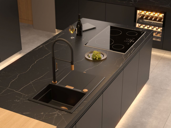 Chiuveta negra din granit cu accesorii cupru Quadron Owen 111+ baterie din inox negru/cupru Margot [5]