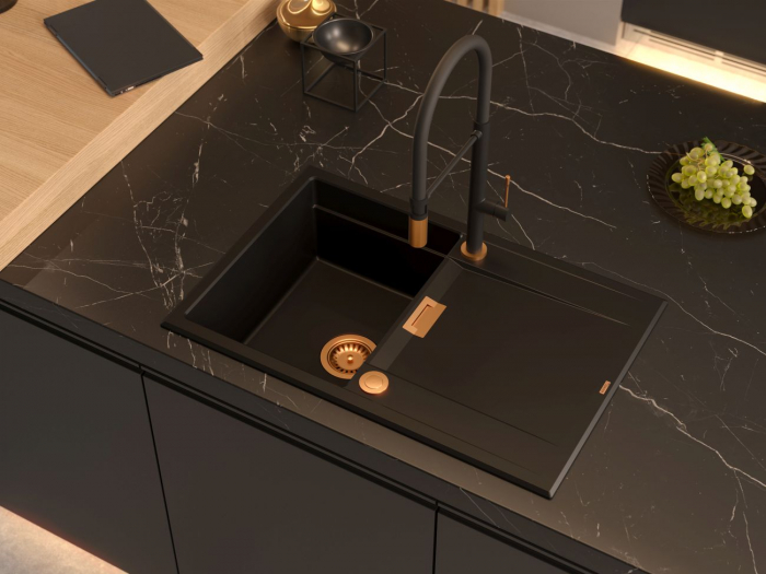 Chiuveta negra din granit cu accesorii cupru Quadron Owen 111+ baterie din inox negru/cupru Margot [3]