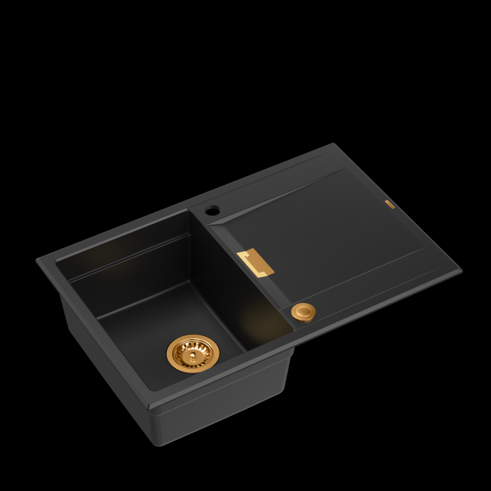 Chiuveta negra din granit cu accesorii cupru Quadron Owen 111+ baterie din inox negru/cupru Margot [8]