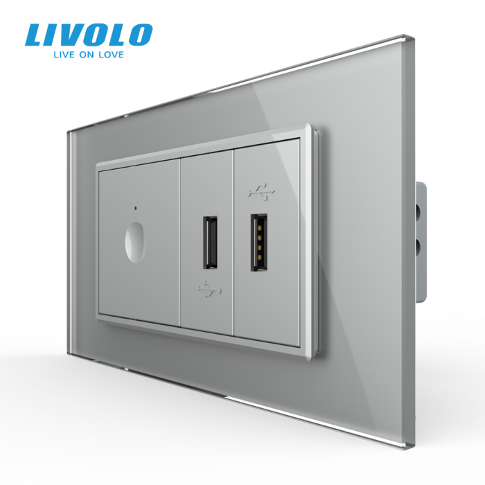 Intrerupator cu touch integrat cap scara/cruce Zigbee si priza dubla USB, 4M, cu rama sticla Livolo [1]