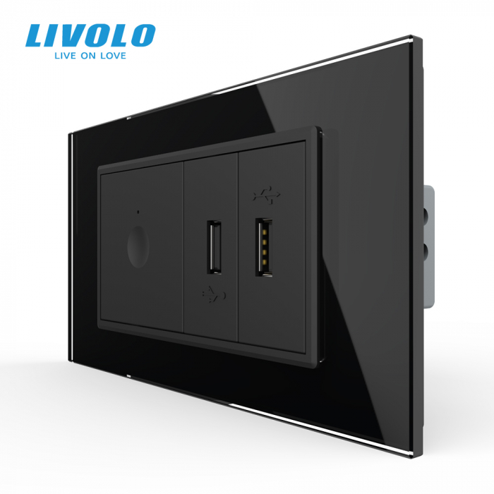 Intrerupator cu touch integrat cap scara/cruce Zigbee si priza dubla USB, 4M, cu rama sticla Livolo [1]